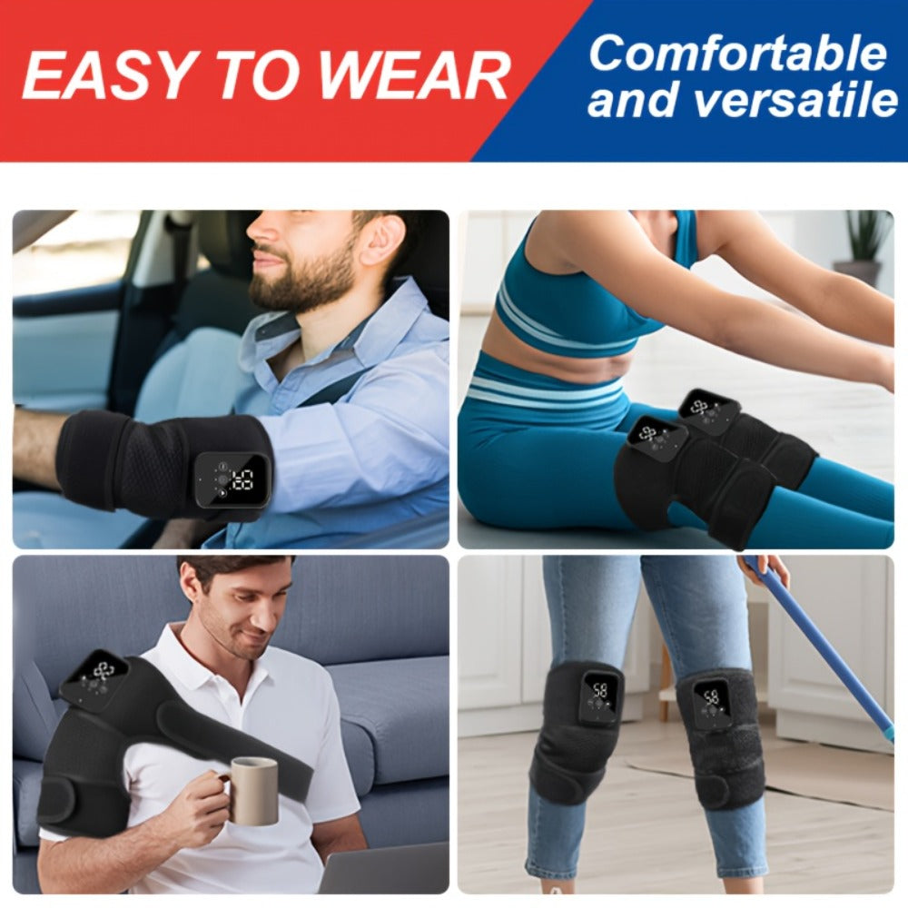 Heated Knee Massager with Heat and Vibration Massage, Wireless Portable Electric Knee Brace Wrap for Pain
