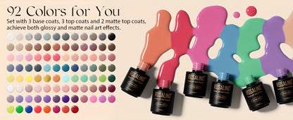 Gel Nail Polish Set with ROSALIND Label, 92 Colors Plus 8 Base and Top Products, 100 Pieces