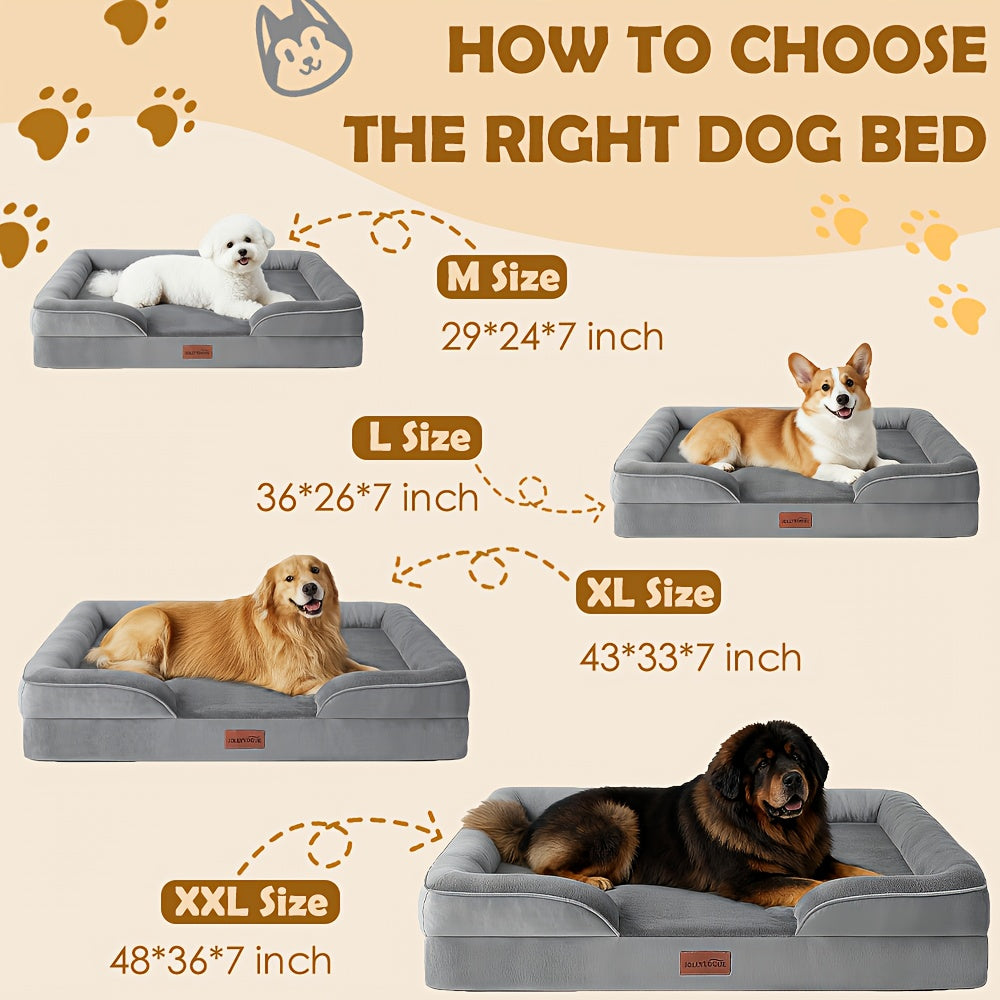 Orthopedic Dog Bed with Removable Washable Cover – High-Density Foam Dog Sofa Couch Bed, 4-Sided Bolster, Nonskid Bottom