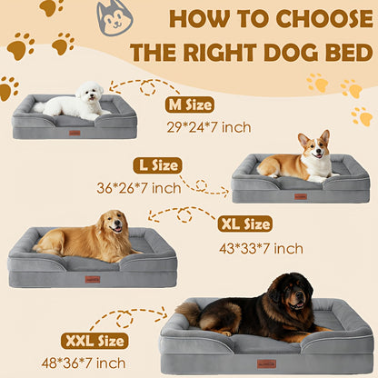 Orthopedic Dog Bed with Removable Washable Cover – High-Density Foam Dog Sofa Couch Bed, 4-Sided Bolster, Nonskid Bottom