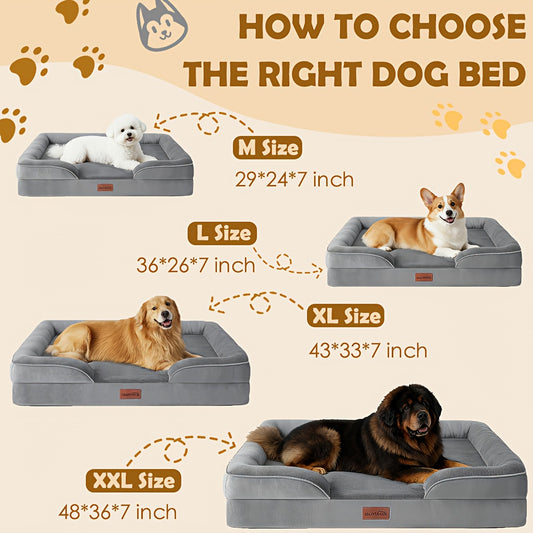 Orthopedic Dog Bed with Removable Washable Cover – High-Density Foam Dog Sofa Couch Bed, 4-Sided Bolster, Nonskid Bottom