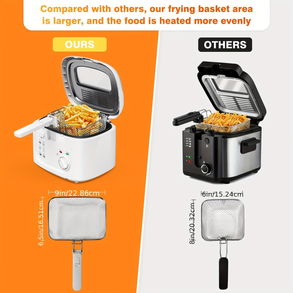 1500W Deep Fryer in Black or White with 84.54-Ounce Source Capacity, Windowed Lid and Rotary Dial