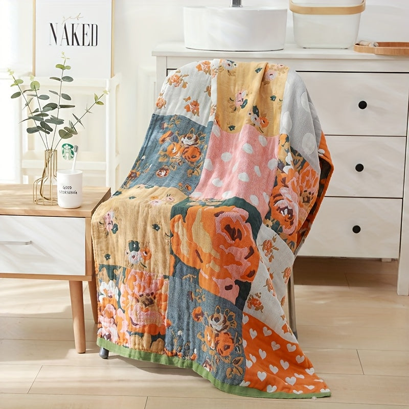 80 × 160 cm Printed Bath Towel with Six Patchwork, Dragonfly, Sunflower and Floral Patterns
