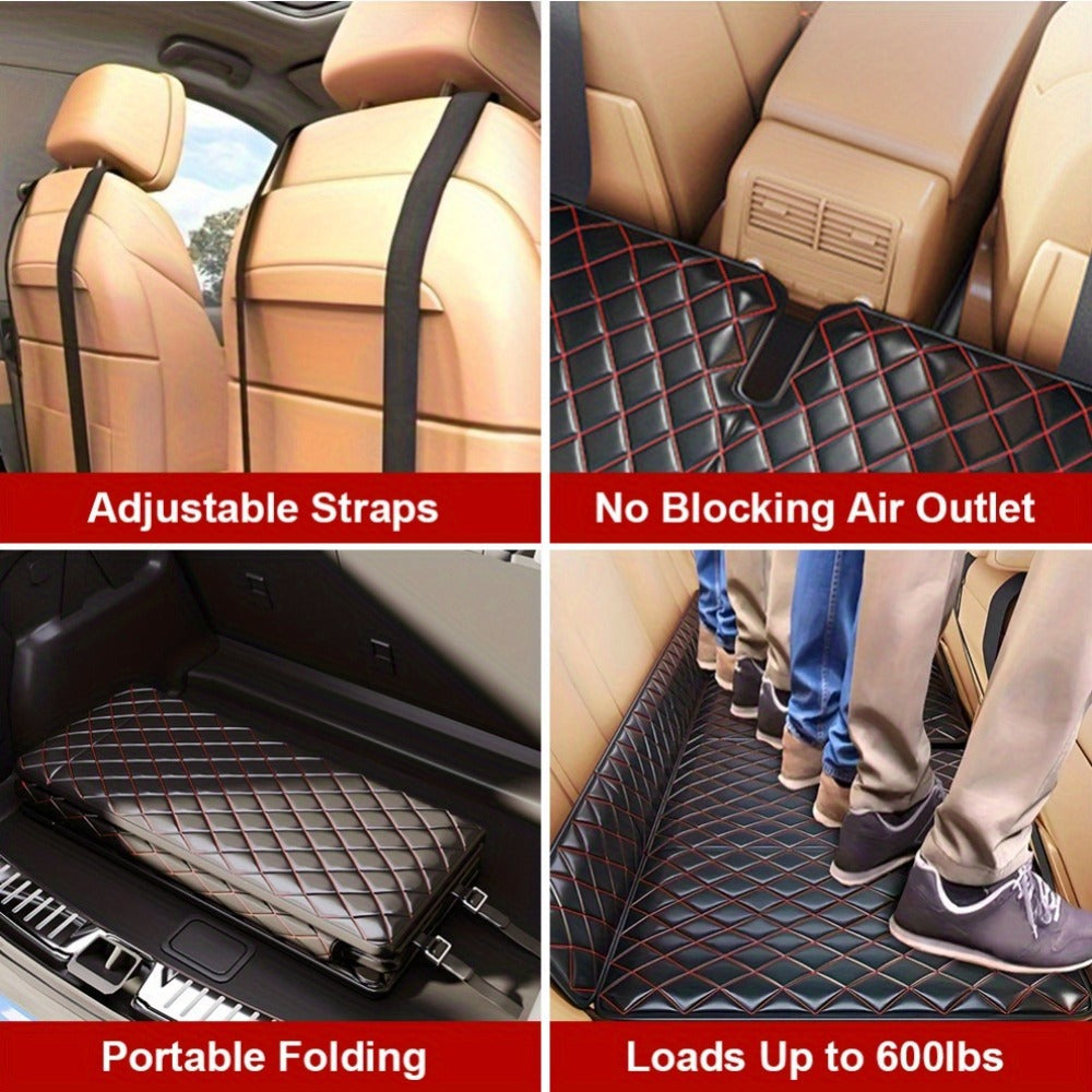 Car Mattress Foldable Back Seat Sleeping Pad Thickened Faux Leather Non-Inflatable Universal Sedan Bed for Travel Camping Afternoon Nap Road