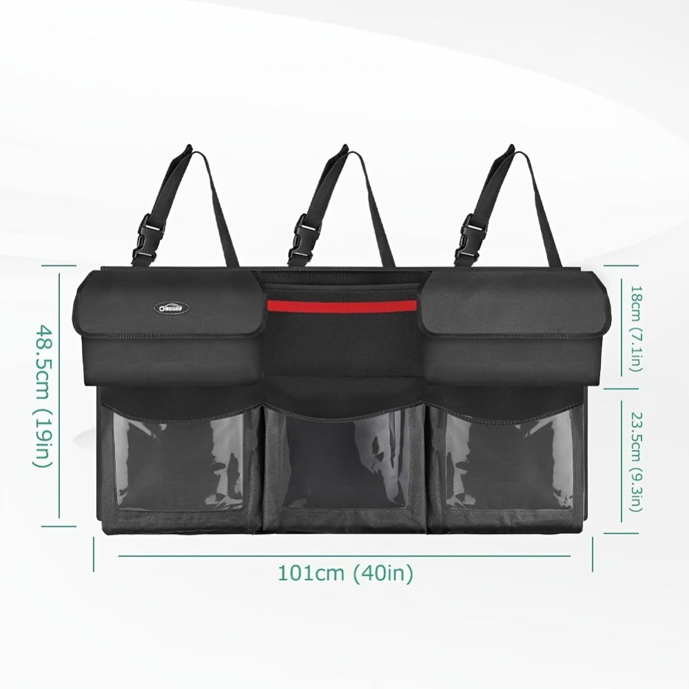 Car Trunk Organizer, 40 x 19 Inch Hanging Rear-Seat Bag with 6 Pockets and Three Adjustable Straps