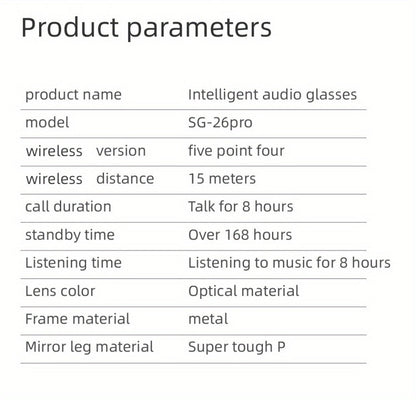 Stereo Smart Audio Glasses Touch Control Intelligent Noise Reduction Type-C Rechargeable for an Everyday Personal Care Routine