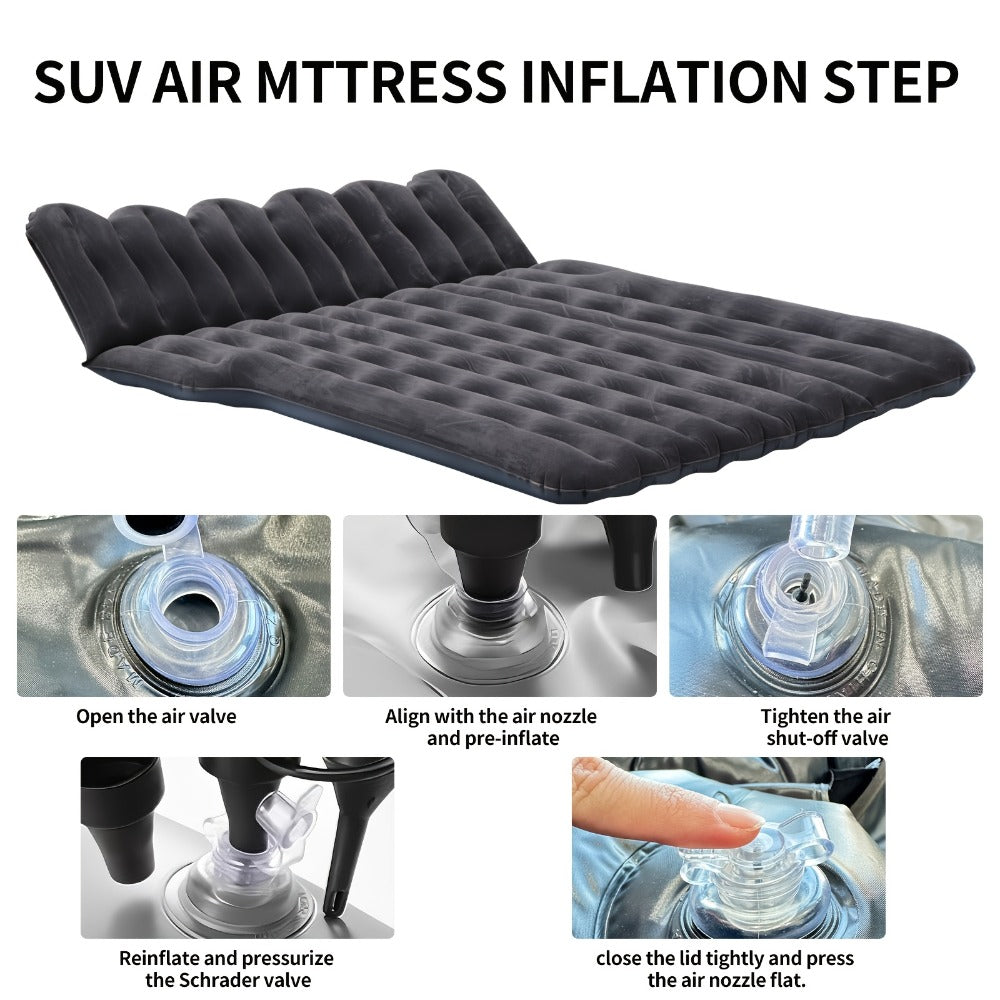 SUV Air Mattress for Camping Inflatable Car Bed with Air Pump 2 Pillows Flocking Surface Portable Sleeping Pad for SUV Backseat Road Trip
