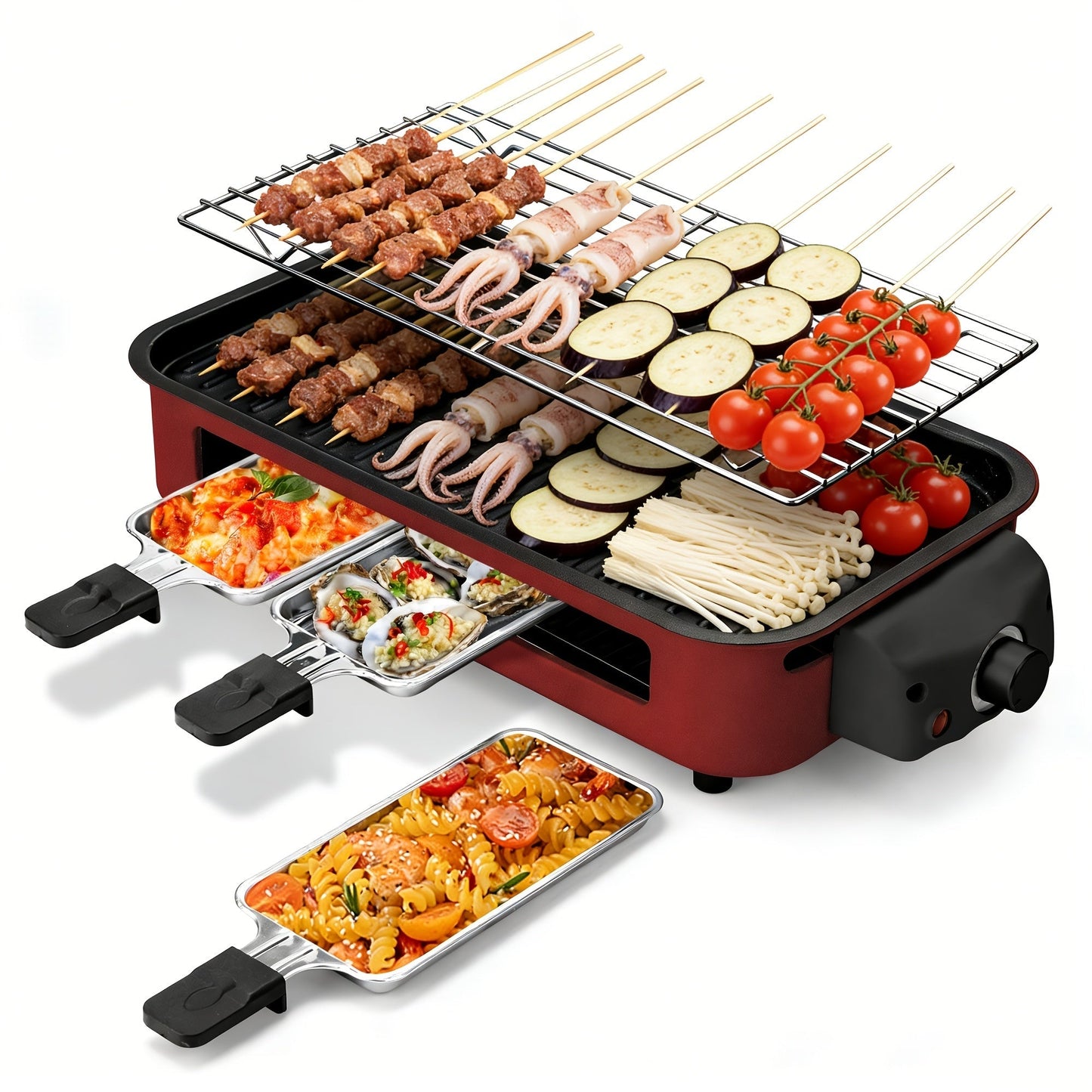 Indoor Electric Smokeless Grill 1700W with Raclette Pans, Non-Stick Plate, Portable Tabletop BBQ Griddle for Couples
