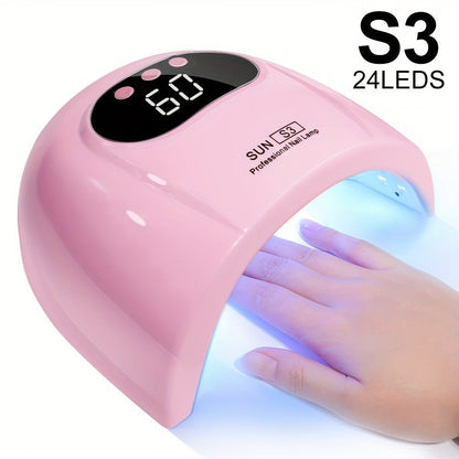 SUN S3 UV LED Nail Lamp with 24 Light Beads, 5V Input, Digital Display and Three Color Options