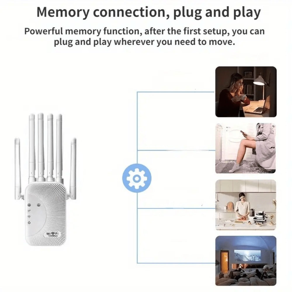 Ourlife WiFi Extender 11000 Sq Ft 6-Antenna 360° - 2.4GHz Signal Enhancer with Ethernet Port, Plug and Play