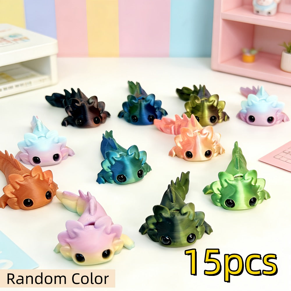 3D Printed Axolotl Figures Set 15pcs – Cute Mini Axolotl Toys for Desktop Decoration, DIY Miniature Landscape