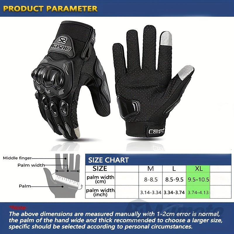 Full-Finger Motorcycle Gloves with Segmented Knuckle Shell, Wrist Tabs, Black or Red in M to XL