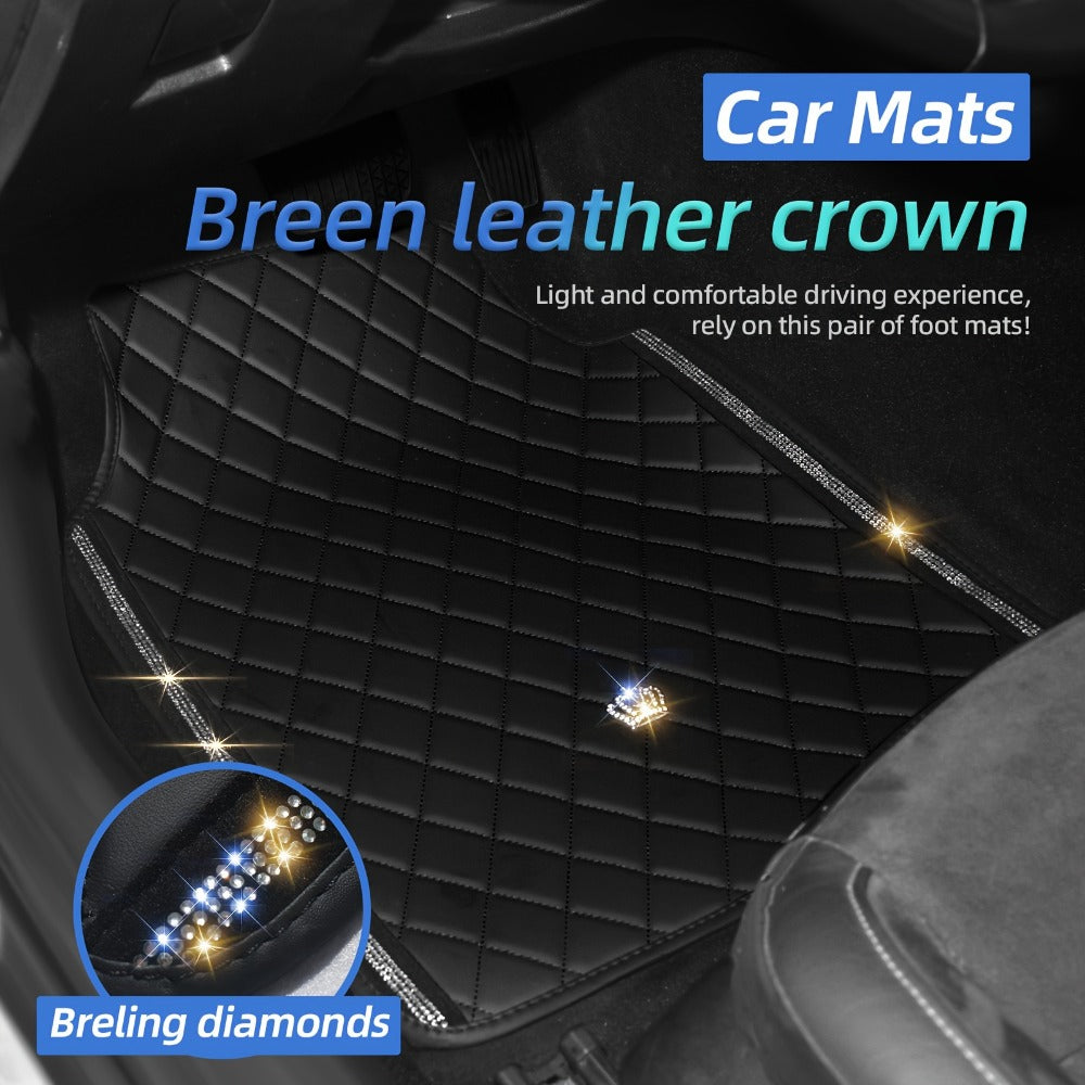 Quilted Crown Car Floor Mats, Four-Piece Set in Red, Black or Prismatic Embossed Style Options