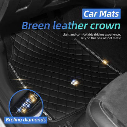 Quilted Crown Car Floor Mats, Four-Piece Set in Red, Black or Prismatic Embossed Style Options