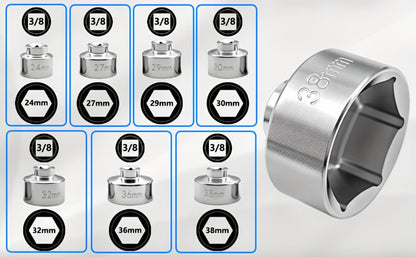 7-Piece Oil Filter Wrench Socket Set – CR-V Steel Hexagonal Cap Wrenches 24mm to 38mm, 3/8-Inch Drive, Universal Fit for Car Oil Filter