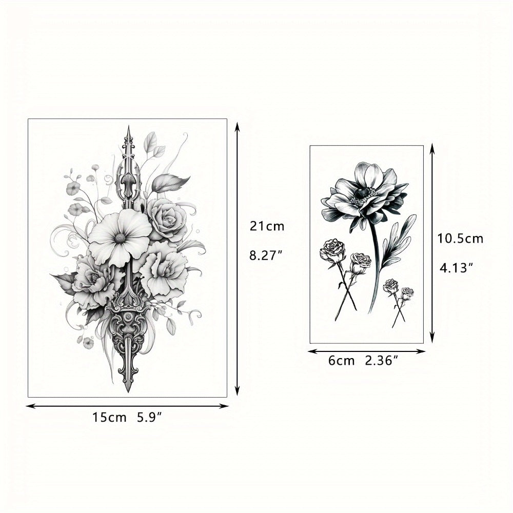 Temporary Tattoos GLARYYEARS 44-Sheet Black Floral, Butterfly and Snake Set with 9 Large and 35 Small Designs