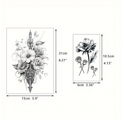 Temporary Tattoos GLARYYEARS 44-Sheet Black Floral, Butterfly and Snake Set with 9 Large and 35 Small Designs