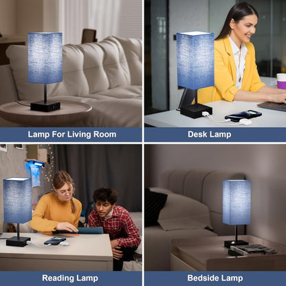 Bedside Lamps Set of 2 3-Way Dimmable Touch Nightstand Lamp USB-C A Charging Port LED Bulb for Entryways, Bedrooms and Living Spaces