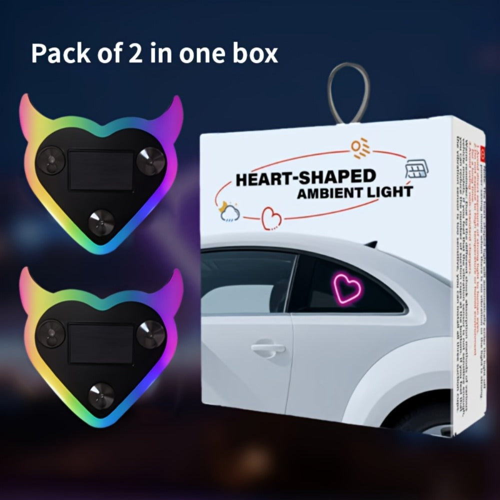 Car Interior Neon Heart Lights Solar USB Rechargeable 5 Lighting Modes Vibration-Sensing Auto On/Off Dashboard Decoration for Cars Trucks