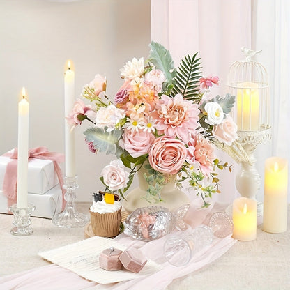 Artificial Flowers Pink Rose Box Set for DIY Wedding Bouquets, Table Centerpieces and Home Displays