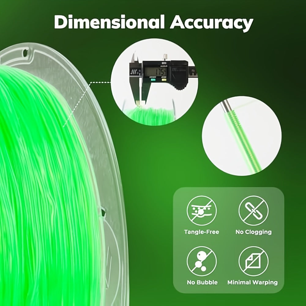 Glow in the Dark PLA Filament 1.75mm 200g UV Reactive Soft Flexible High Precision ±0.02mm Green Blue Luminescent Spool Compatible with Most