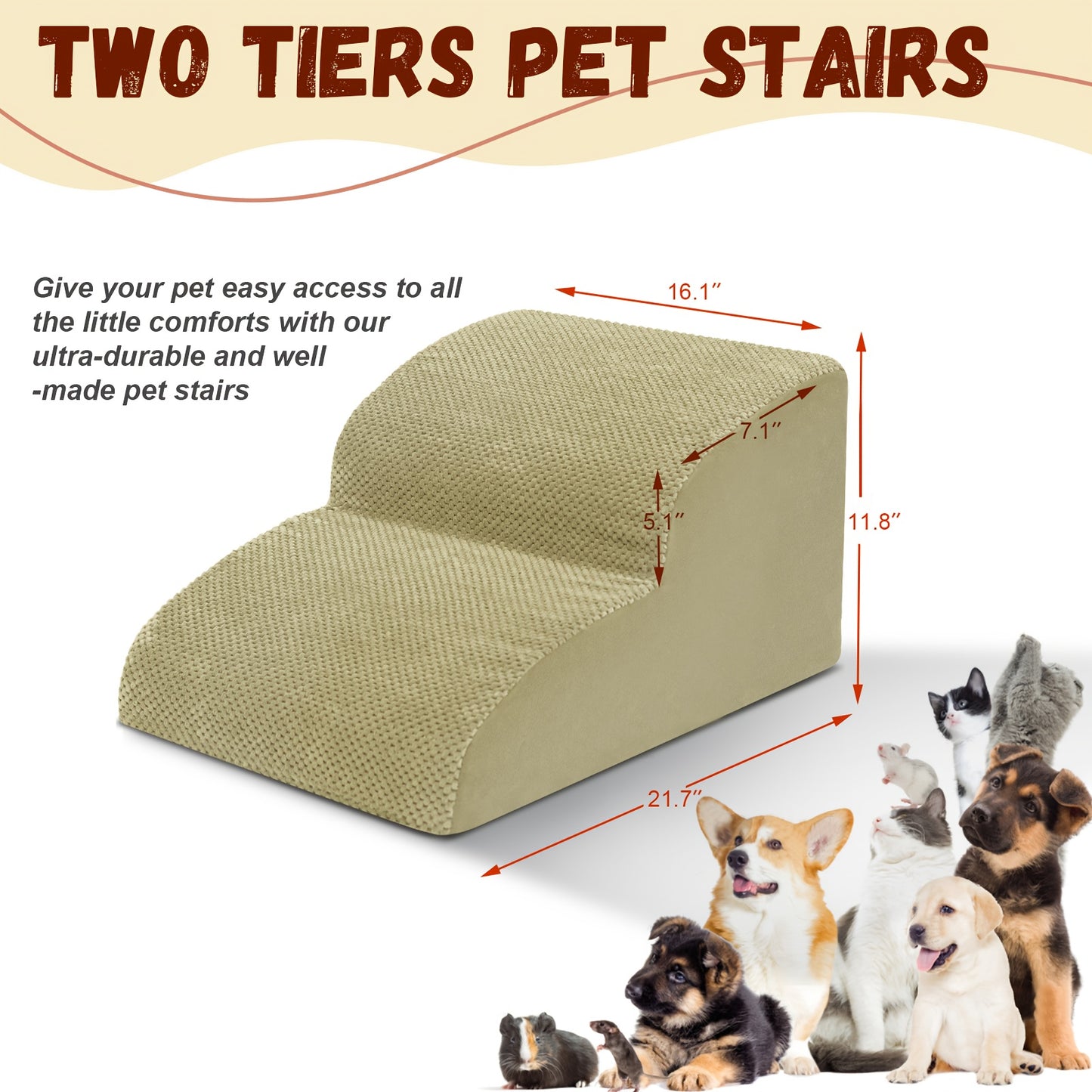 Dog Stairs for High Beds & Sofas – 2/3/4 Step Memory Foam Pet Steps with Non-Slip Bottom, Washable Cover & Textured Surface