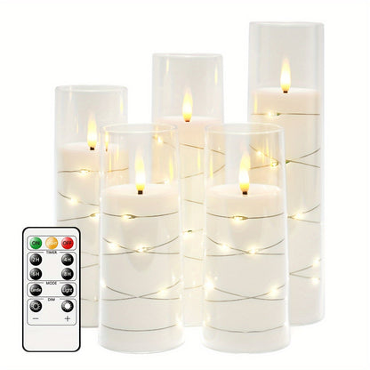 Flameless LED Candles with Remote Control Timer and Star String Lights Set of 5 or 7 Pillar Candles for Wedding Garden Home Decor