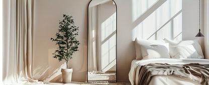 Full Length Mirror Floor Standing, Arched & Rect Body Mirror with Stand, Hanging or Leaning Wall Mirror, Aluminum Alloy Thin Frame