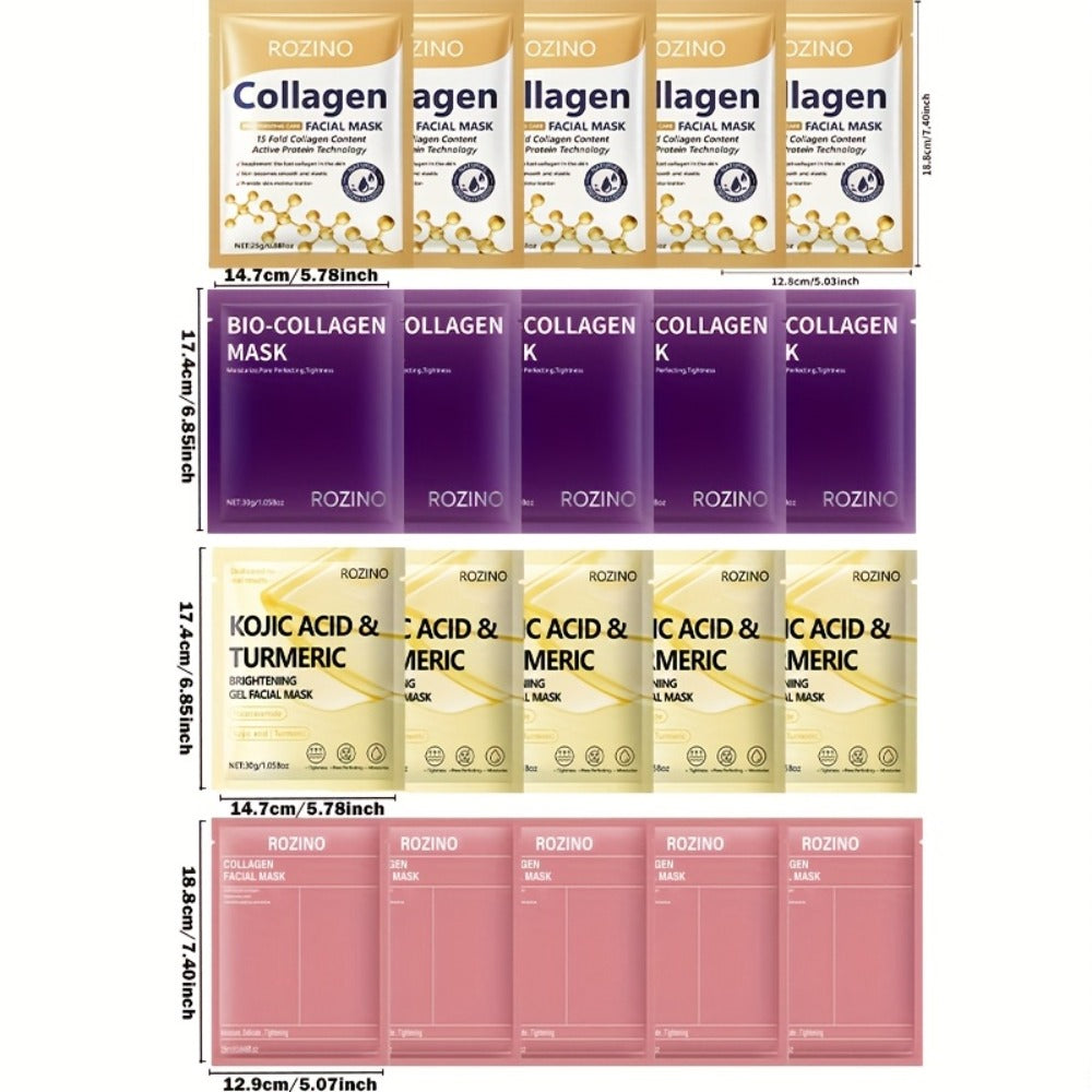 Bio-Collagen Powerful Moisturizing Face Mask Set 20pcs | Deep Hydration Anti-Aging Skincare for Dry Dull Sagging Skin | Facial Masks for Men