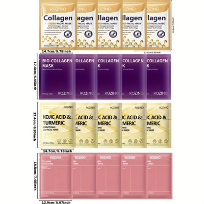 Bio-Collagen Powerful Moisturizing Face Mask Set 20pcs | Deep Hydration Anti-Aging Skincare for Dry Dull Sagging Skin | Facial Masks for Men