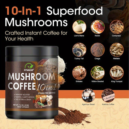 Mushroom Coffee Blend Powder 210g, Instant Coffee with Lion's Mane, Reishi, Cordyceps, Chaga & Chanterelle