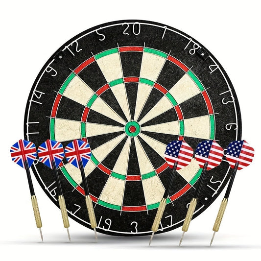 18-Inch Sisal-Style Bristle Dartboard Set with Six Steel-Tip Darts, Metal Hanging Bracket and Number Ring