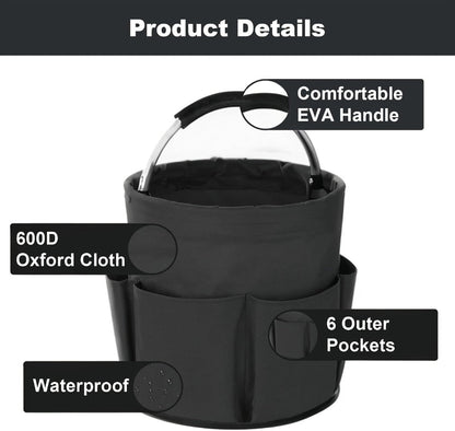 Foldable Cleaning Caddy Organizer 17L with Handle – Portable Collapsible Bucket Bag with 6 Pockets for Cleaning Supplies