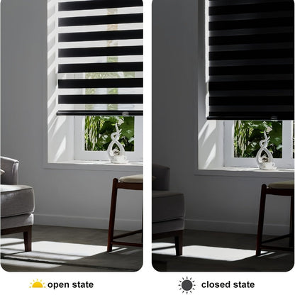 Cordless Zebra Blinds Double Layer Light Control Window Shades for Bedroom Living Room Office Easy Install Multiple Sizes
