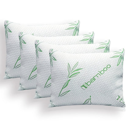 Bed Pillow in Standard, Queen or King Size with Bamboo-Labeled Cover and Single, 2- or 4-Piece Options