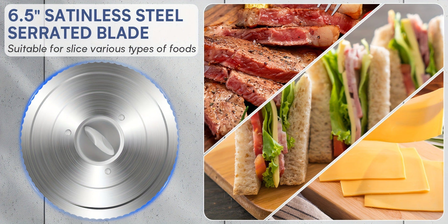 Electric Meat Slicer 0-15mm Adjustable Thickness, Home & Commercial Deli Food Cutter for Meat, Vegetables