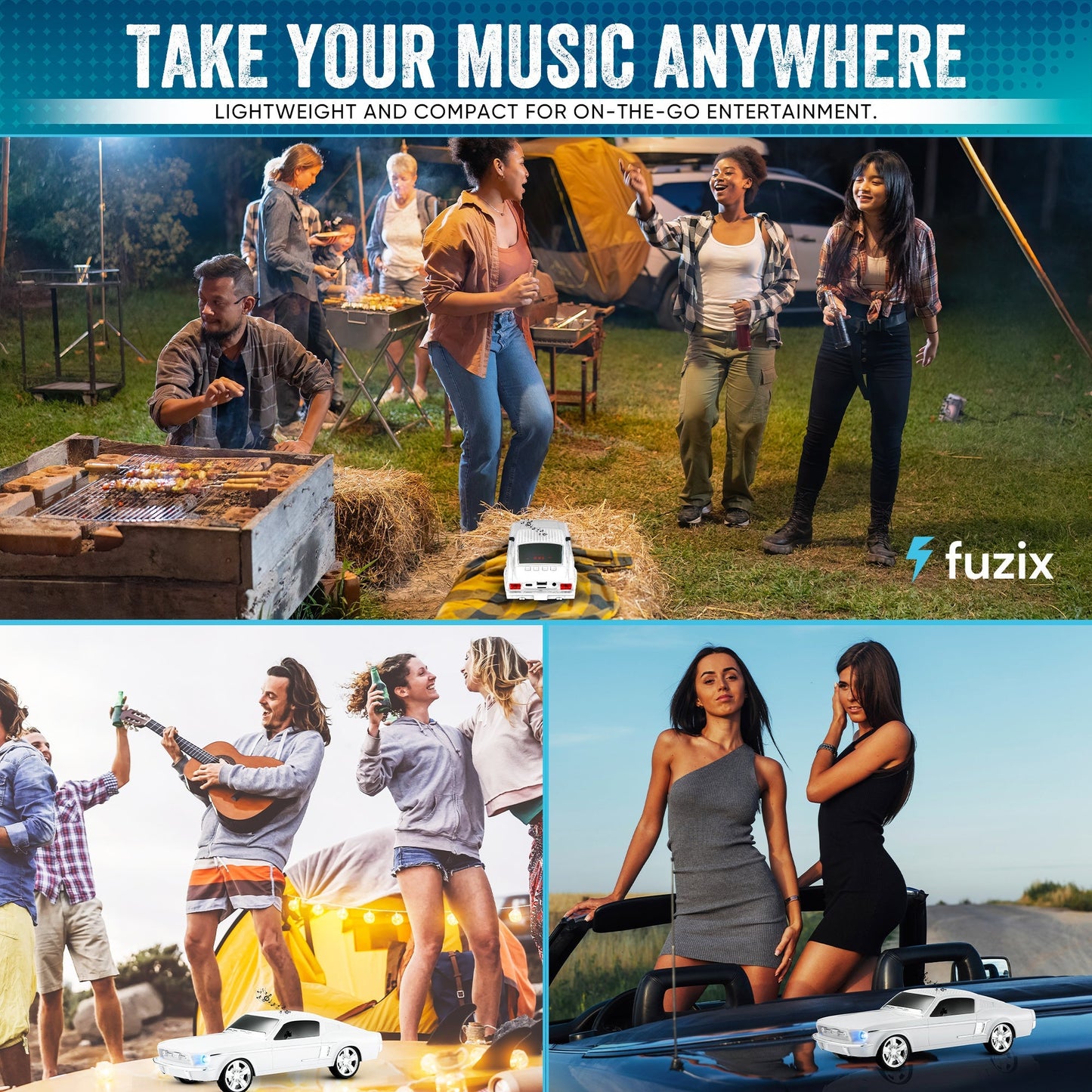 Fuzix WS-1967 Classic Car Bluetooth Speaker with LED Lights | Retro Replica Wireless Stereo, FM Radio, USB/TF/AUX, Built-in Mic