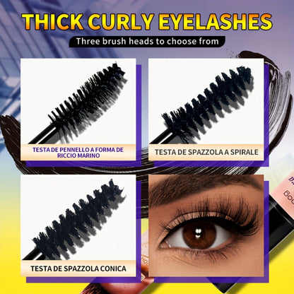 Waterproof Mascara Set 3 Piece, Lengthening Volumizing Curling Lash Mascara with Sea Urchin Spiral Conical Brush Heads