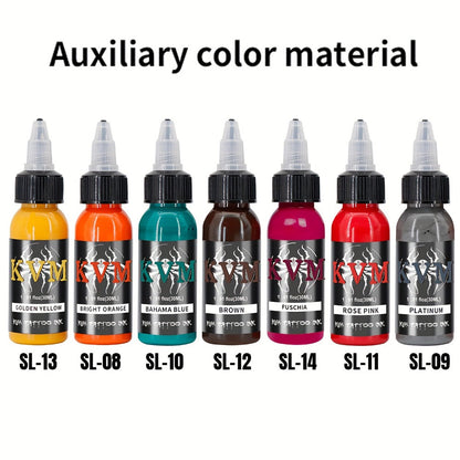 Tattoo Ink 7- or 14-Color Set with 1oz 30ml Bottles and Three Palette Configurations with Item-Specific Color, Capacity and Bottle Choices