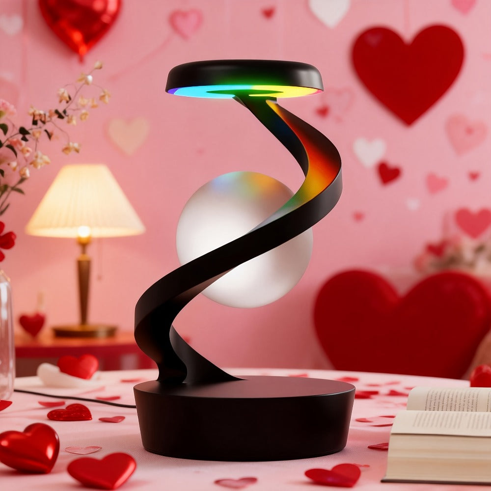 Floating Rotating Night Light with Wireless Charger, Smart Desktop Visual Levitating Lamp with Light Sensor