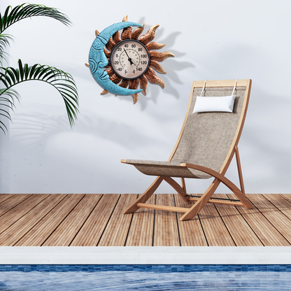 Outdoor Wall Thermometer with Sun & Moon Art – IPX4 Waterproof, Decorative Patio Garden Thermometer for Indoor Outdoor Use