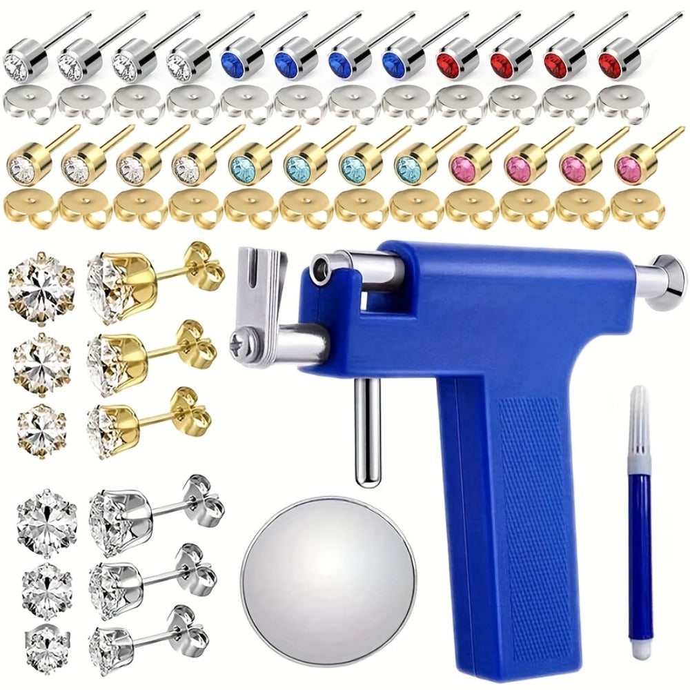 Ear Piercing Gun Kit 37pcs Professional Set, 24 Stainless Steel Earrings, 12 Crown Earrings