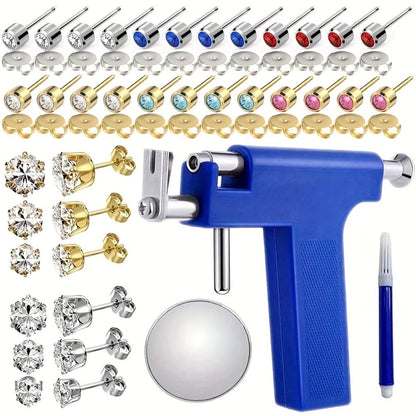 Ear Piercing Gun Kit 37pcs Professional Set, 24 Stainless Steel Earrings, 12 Crown Earrings