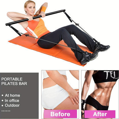 3-Section Pilates Bar Kit – 4 TPE Resistance Bands (40-50 lbs), 2 Ankle Straps & Storage Bag for Legs, Hips