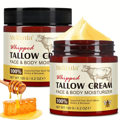Whipped Tallow Cream 120g Grass-Fed Beef Tallow Honey Beeswax Face Body Hand Cream All Skin for Entryways, Bedrooms and Living Spaces