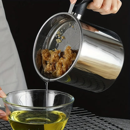 Grease Container with Strainer Stainless Steel – Kitchen Bacon Fat Storage Can with Easy Pour Handle for Cooking Oils and Fats