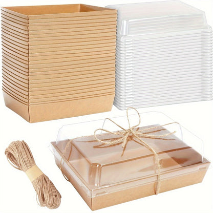 Kraft Paper Food Boxes with Clear Lid 50pcs Brown Bakery Box with String for Dessert Sandwich for Entryways, Bedrooms and Living Spaces