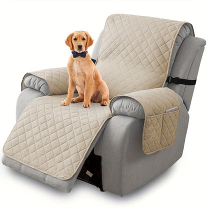 One-Piece Quilted Recliner Chair Cover with Wide Arm Wings, Back Strap and Eight Color Options