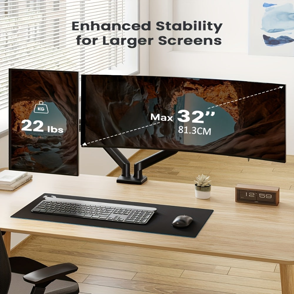 Dual Monitor Stand for 32 Inch Screens, Full Motion Dual Monitor Arm with 180° Swivel Tilt 360° Rotation
