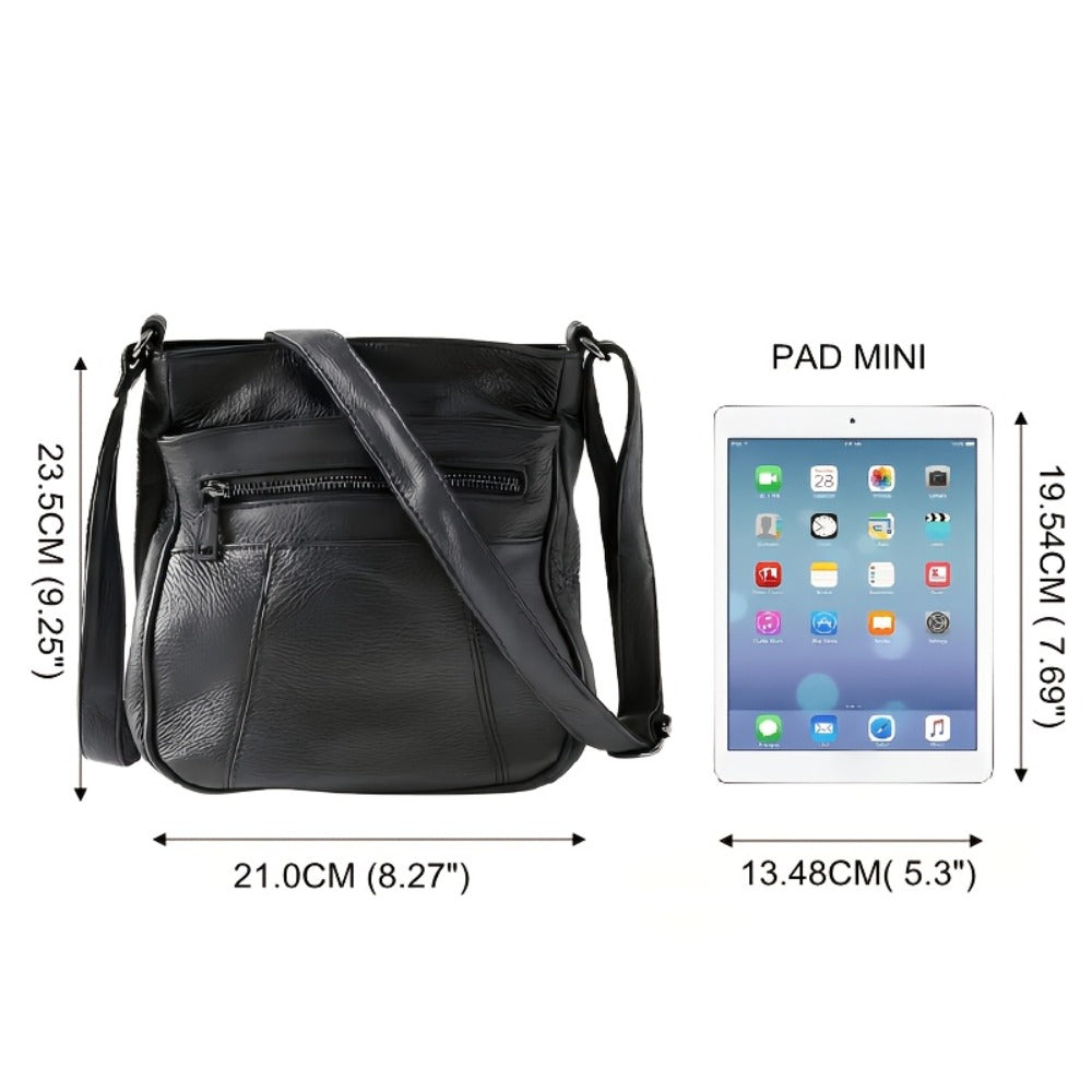 Genuine Leather Messenger Bag for Men Women Anti-Theft Zipper Multi-Pocket Shoulder Crossbody Bag Laptop Organizer Spacious Handbag Purse